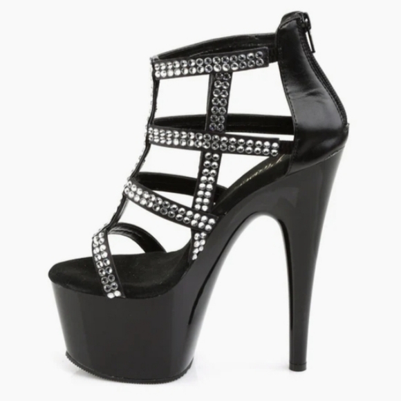 Pleaser Black & Diamond Cage Bootie Stiletto Sandal - 7 - New In Box - Picture 3 of 7